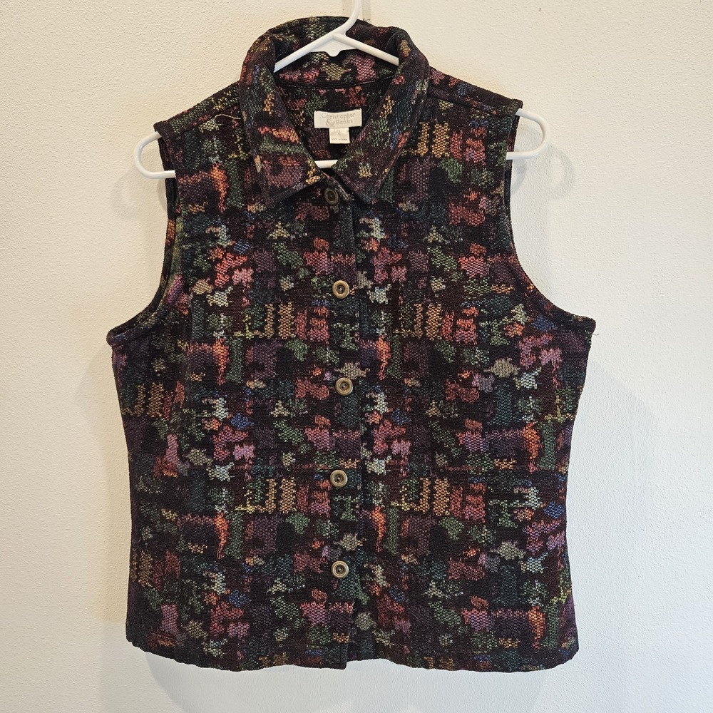 Christopher And Banks Vtg Tapestry Vest Size Lg Fall Winter Autumnal 90s